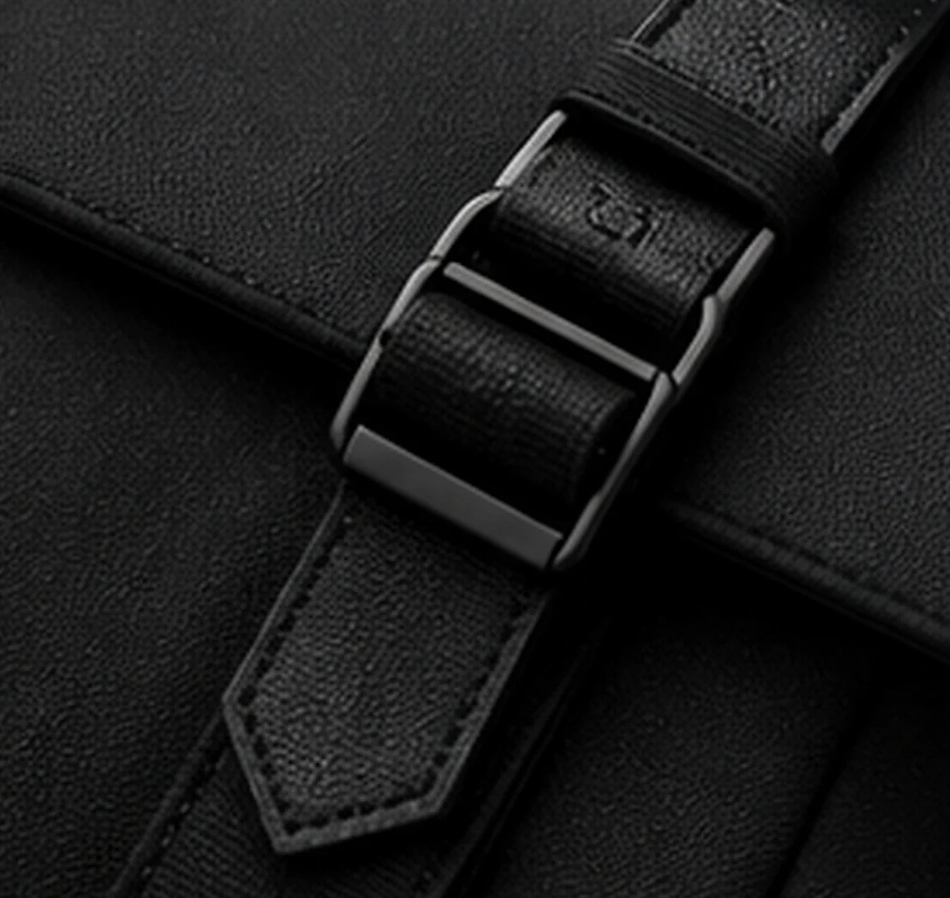 Macro view of the adjustable buckle hardware on a DRAEN backpack strap