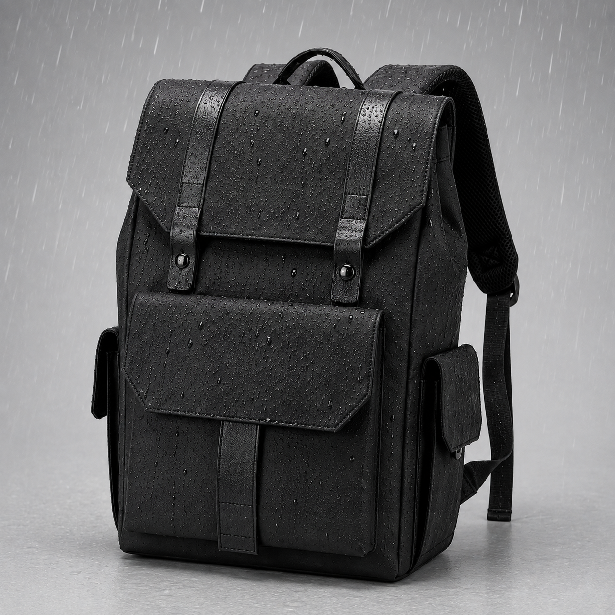 The black DRAEN backpack beaded with rain